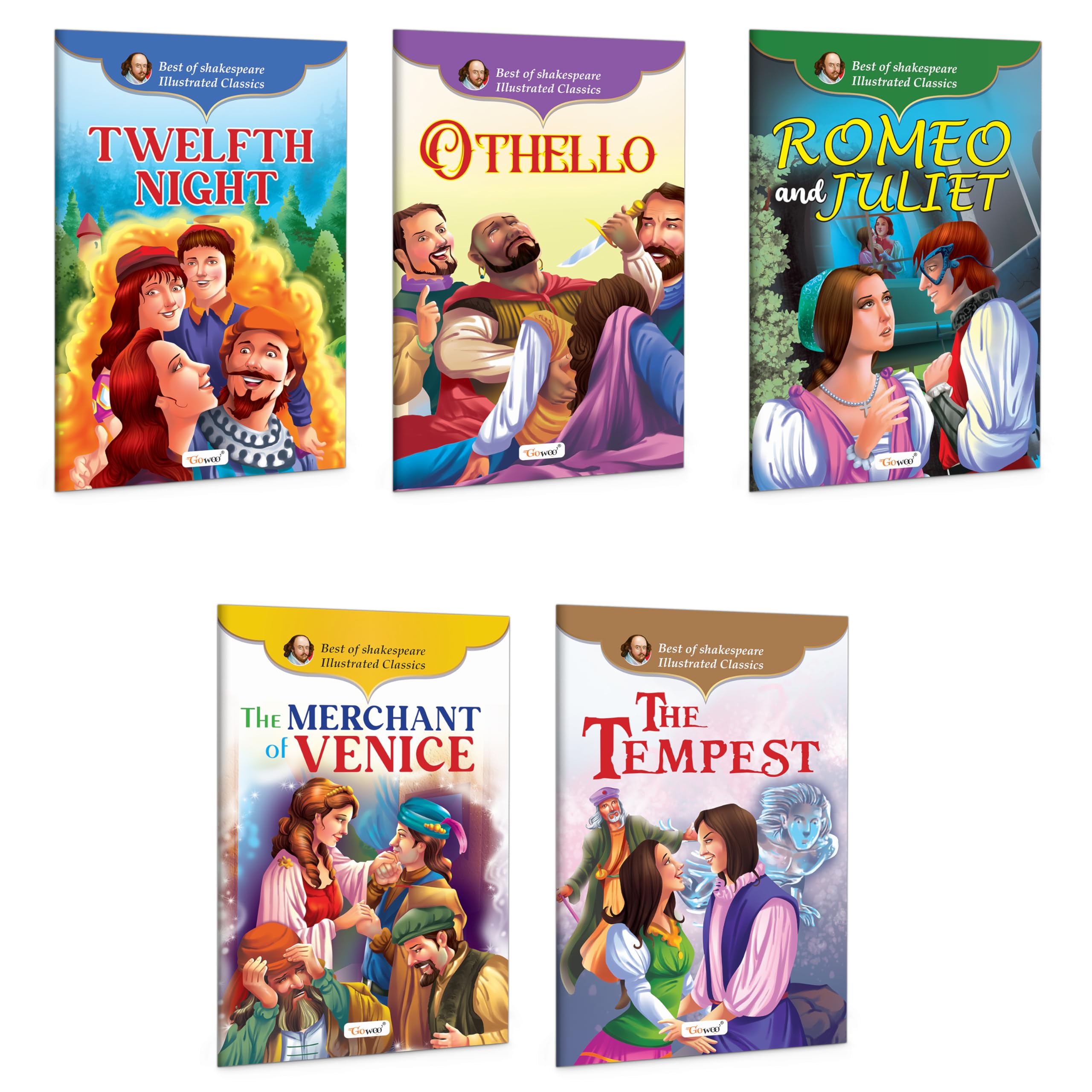 Romeo And Juliet, The Merchant Of Venice, The Tempest, Othello, And Twelfth Night (Best Of Shakespeare Illustrated Classic) : Educational Storybooks For Kids| Pack Of 5 Books