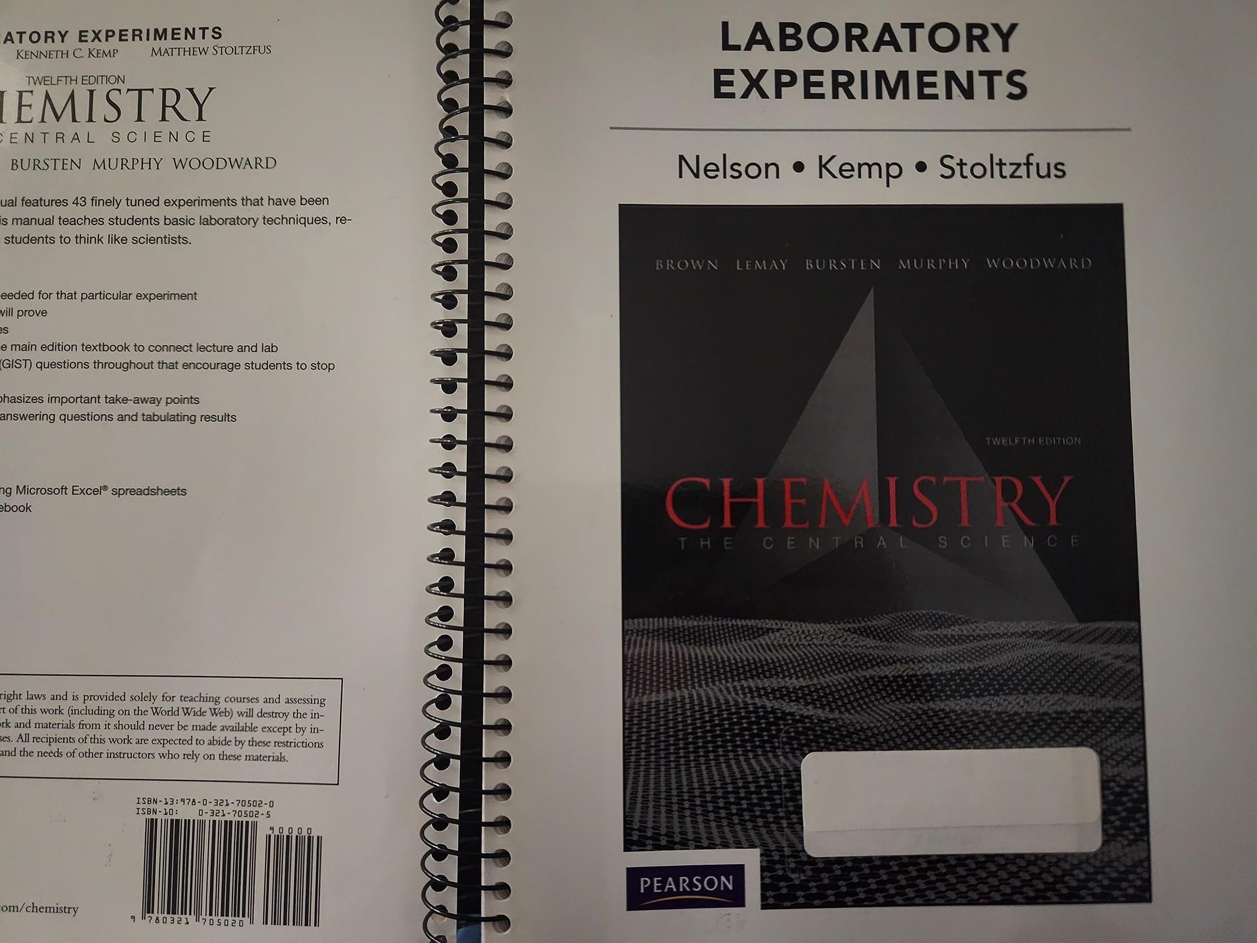 Laboratory Experiments for Chemistry: The Central Science,Used