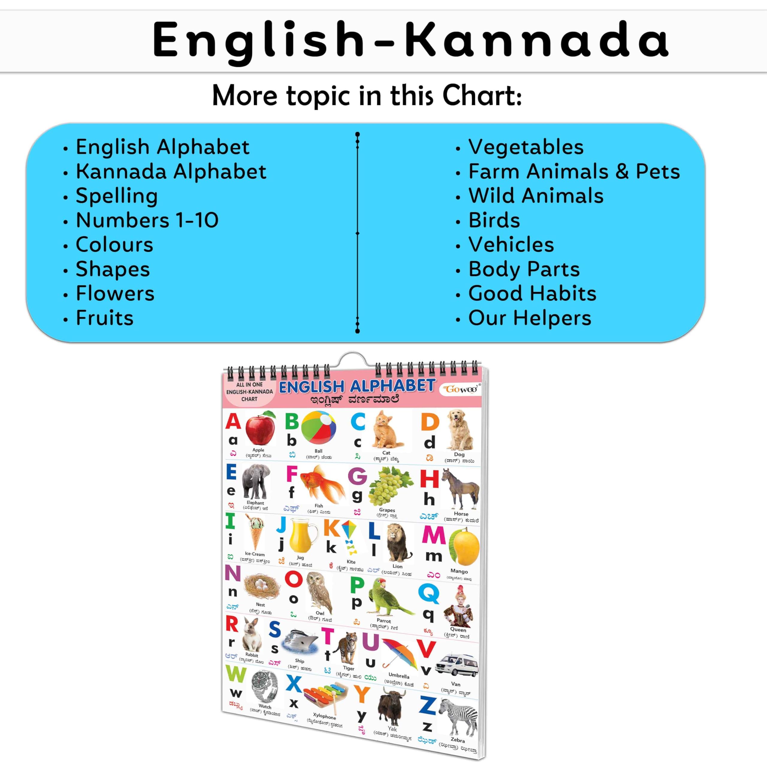 Lkg Class Picture Chart : Chart For Children, All In One Essential Chart, Gift For Kids My First All In One Spiral Chart English-Kannada With 16 Topics, Gift For Birthday