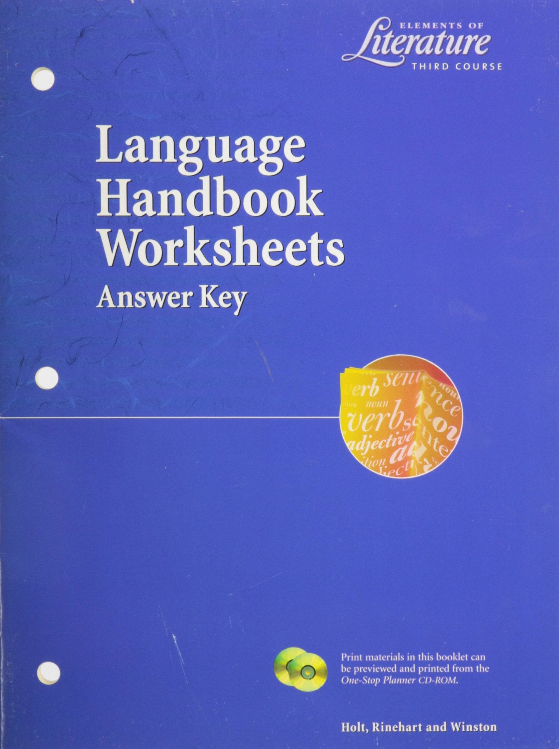 Elements Of Literature Language Handbook Worksheets (Answer Key)Third Course,Used