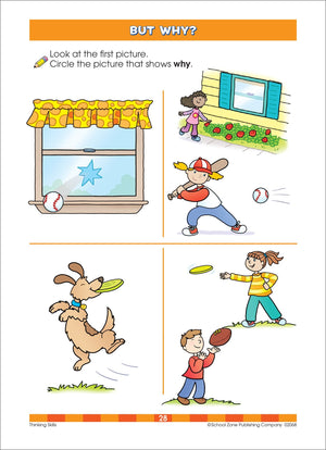 School Zone  Thinking Skills Workbook  32 Pages, Ages 3 To 5, Preschool, Kindergarten, Observation, Problemsolving, Picture P,Used
