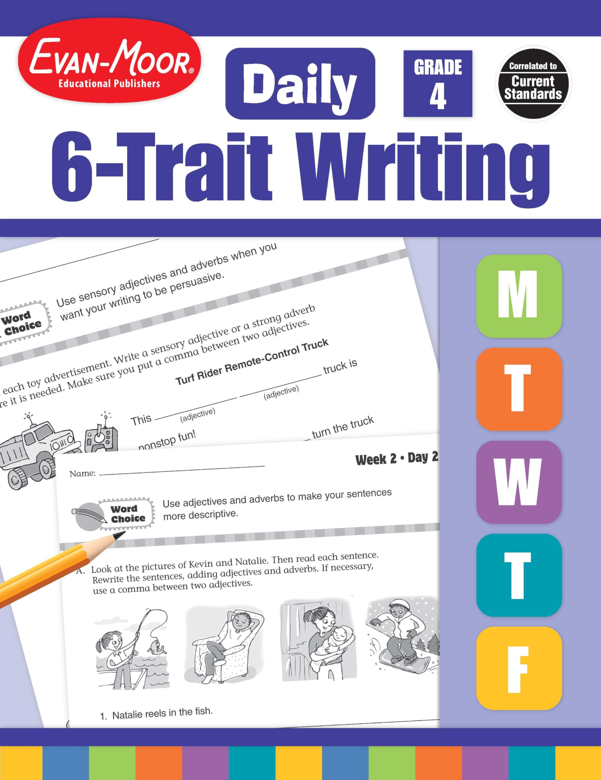 EvanMoor Daily 6Trait Writing, Grade 4, Homeschool and Classroom Resource Workbook, Reproducible Worksheets, Teaching Edition,,Used