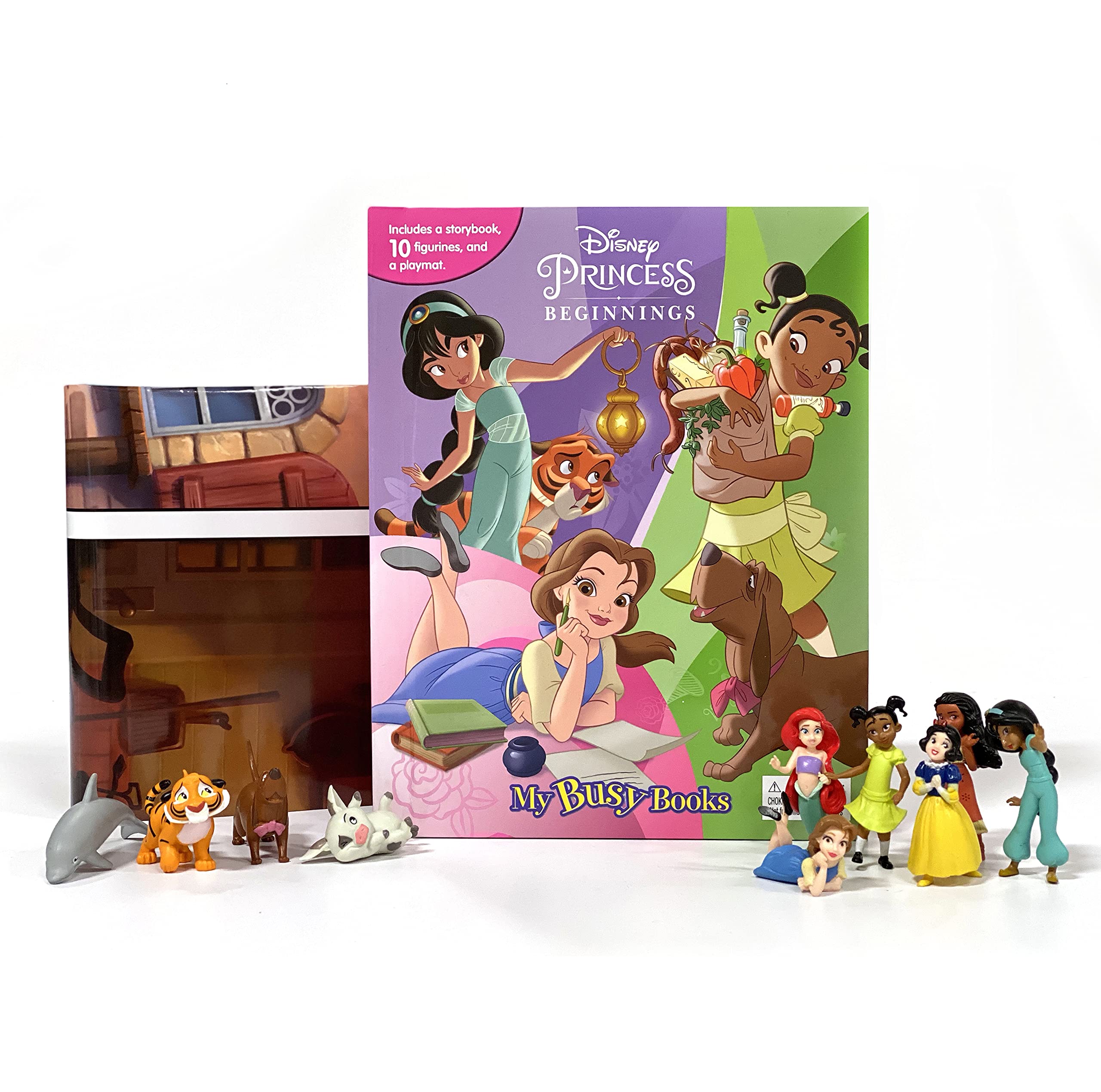 Disney Princess Beginnings My Busy Books  Storybook, 10 figurines, playmat,Used