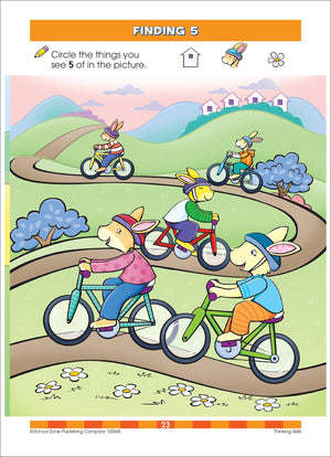 School Zone  Thinking Skills Workbook  32 Pages, Ages 3 To 5, Preschool, Kindergarten, Observation, Problemsolving, Picture P,Used