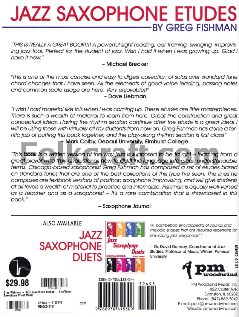 Jazz Saxophone Etudes For Alto & Tenor: Book & Two CD PlayAlong Set,New