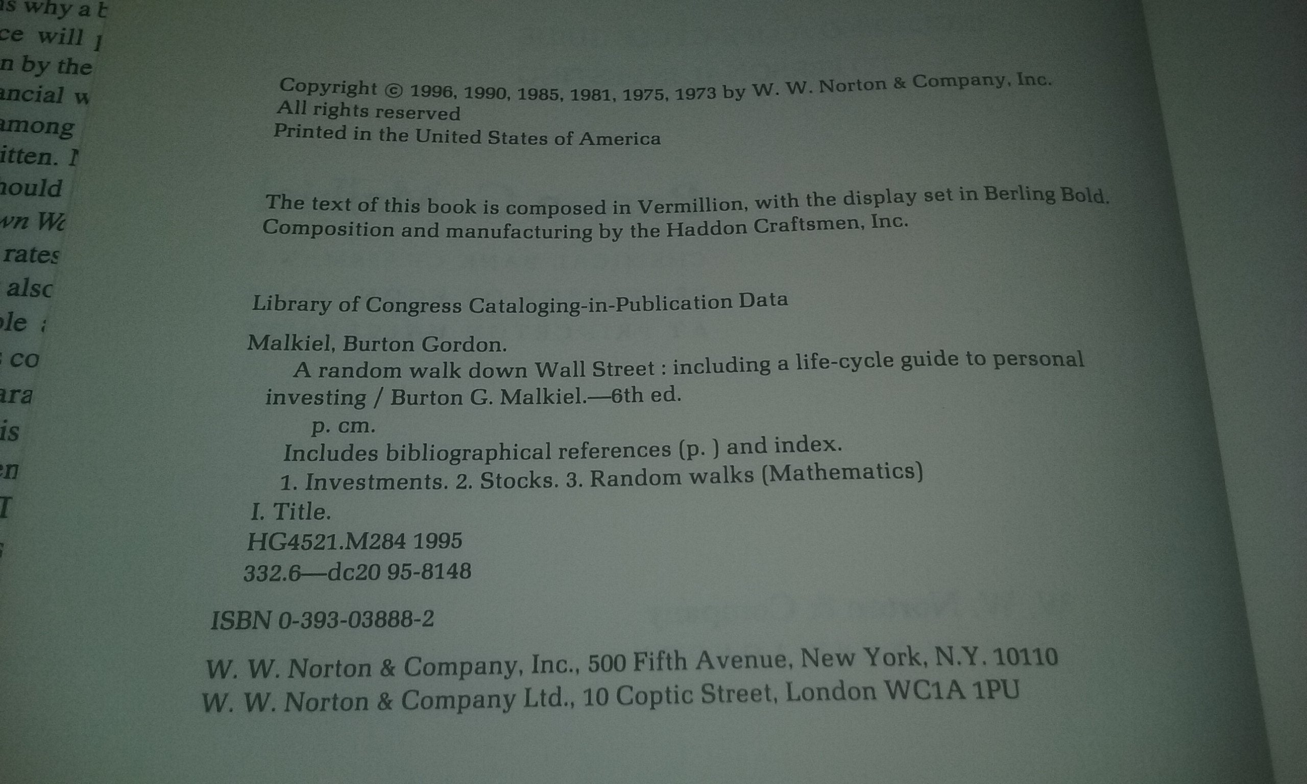 A Random Walk Down Wall Street: Including A Lifecycle Guide To Personal Investing,New