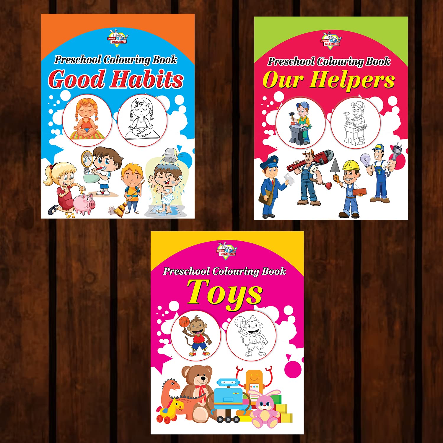 Preschool Colouring Books For Kids (Set Of 3 Books) Copy Colouring Books | Good Habits | Helpers | Toys