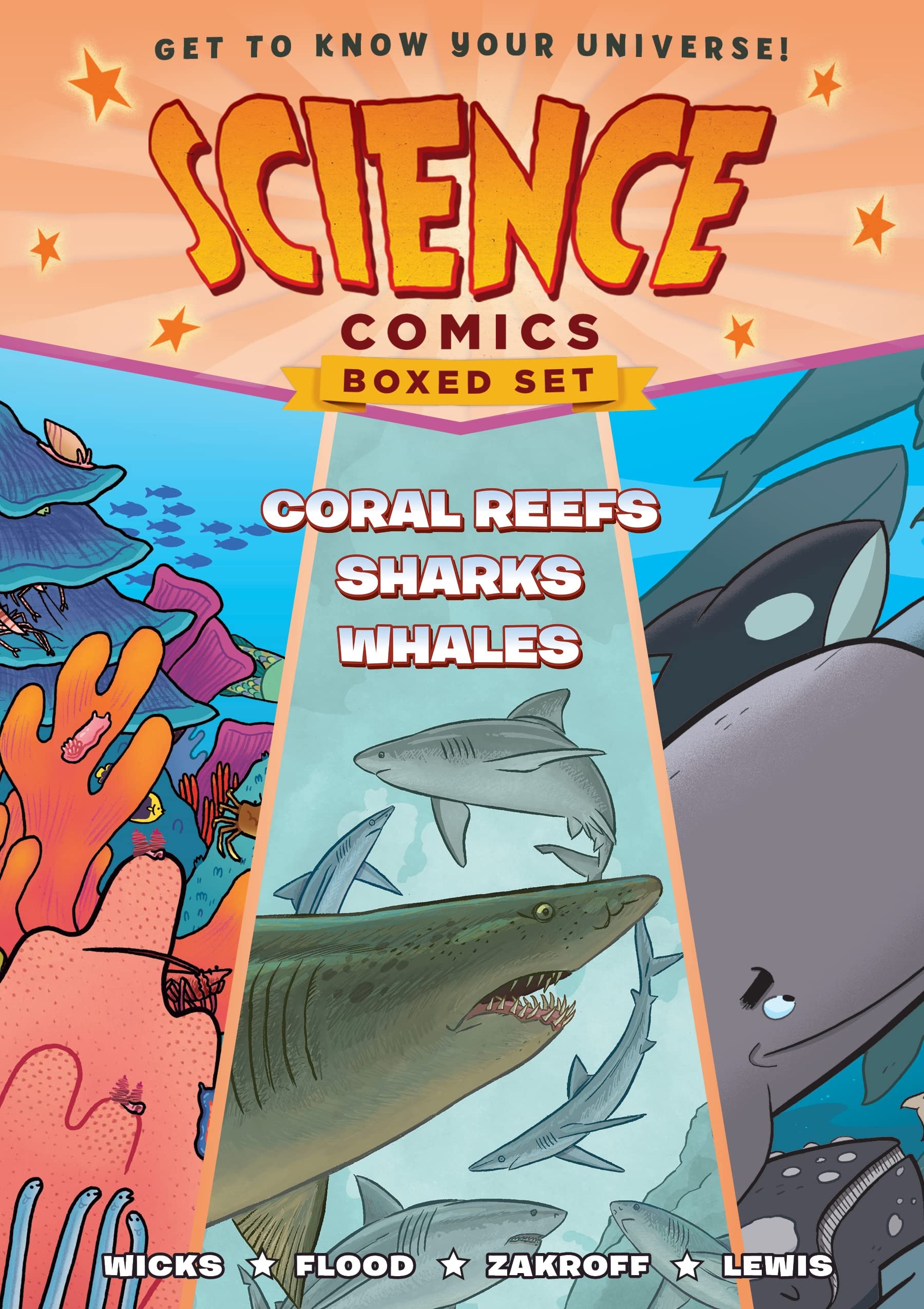 Science Comics Boxed Set: Coral Reefs, Sharks, And Whales,Used