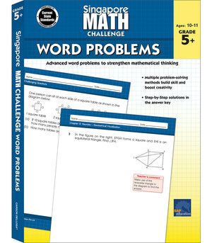 Singapore Math Challenge Word Problems 5th Grade Workbook, Division, Fractions, Geometry, and More Mathematics, Common Core Clas
