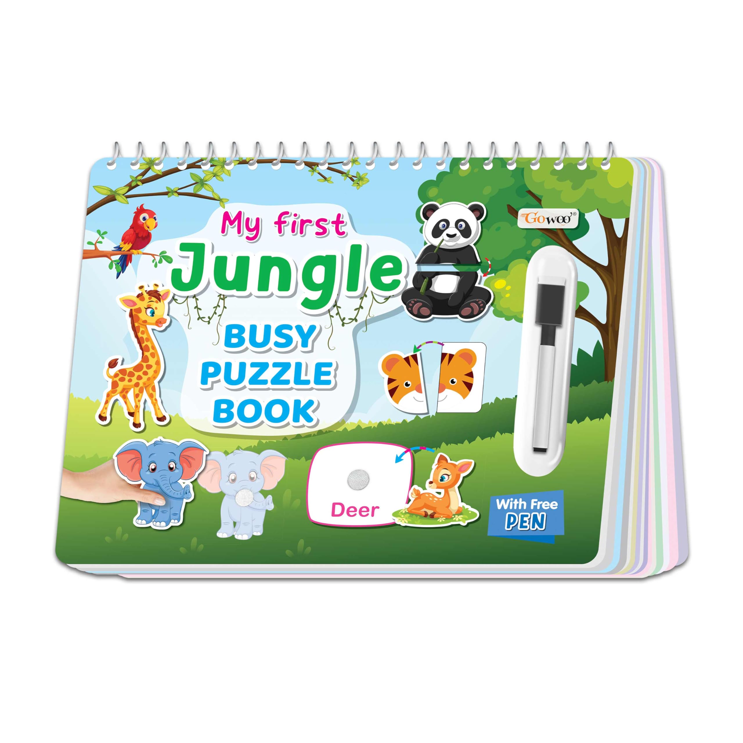 My First Jungle Busy Puzzle Book: Kids Learning Book, Learning Book For Binder Activity, Spiral Binding Book - Splash And Tear-Proof, Interactive Learning For Toddlers And Preschoolers.
