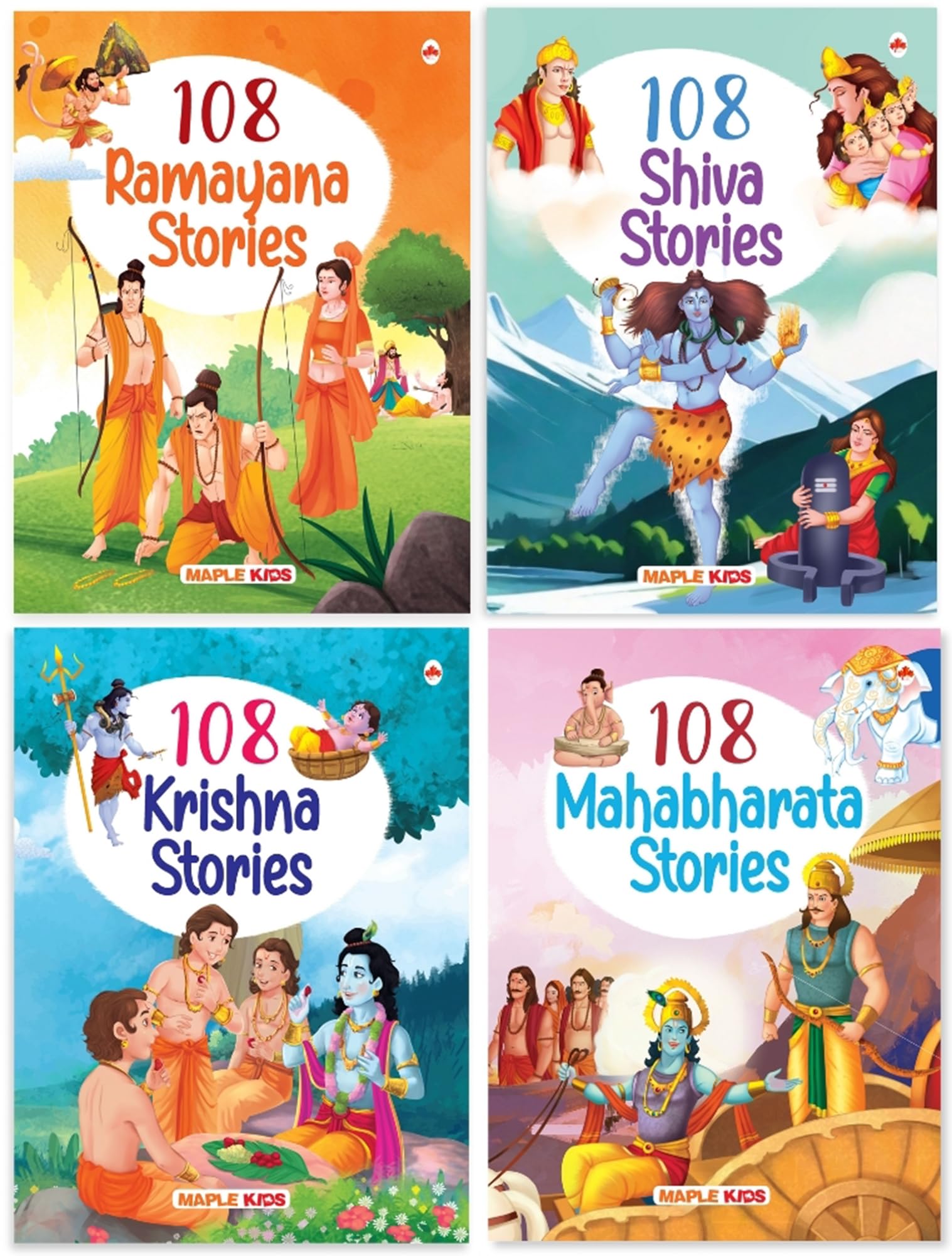 Story Books For Kids (Set Of 4 Books) (Illustrated) - 108 Stories - Shiva, Krishna, Ramayana, Mahabharata - English Short Stories - Epics Of India - Bedtime Stories - Age 3+