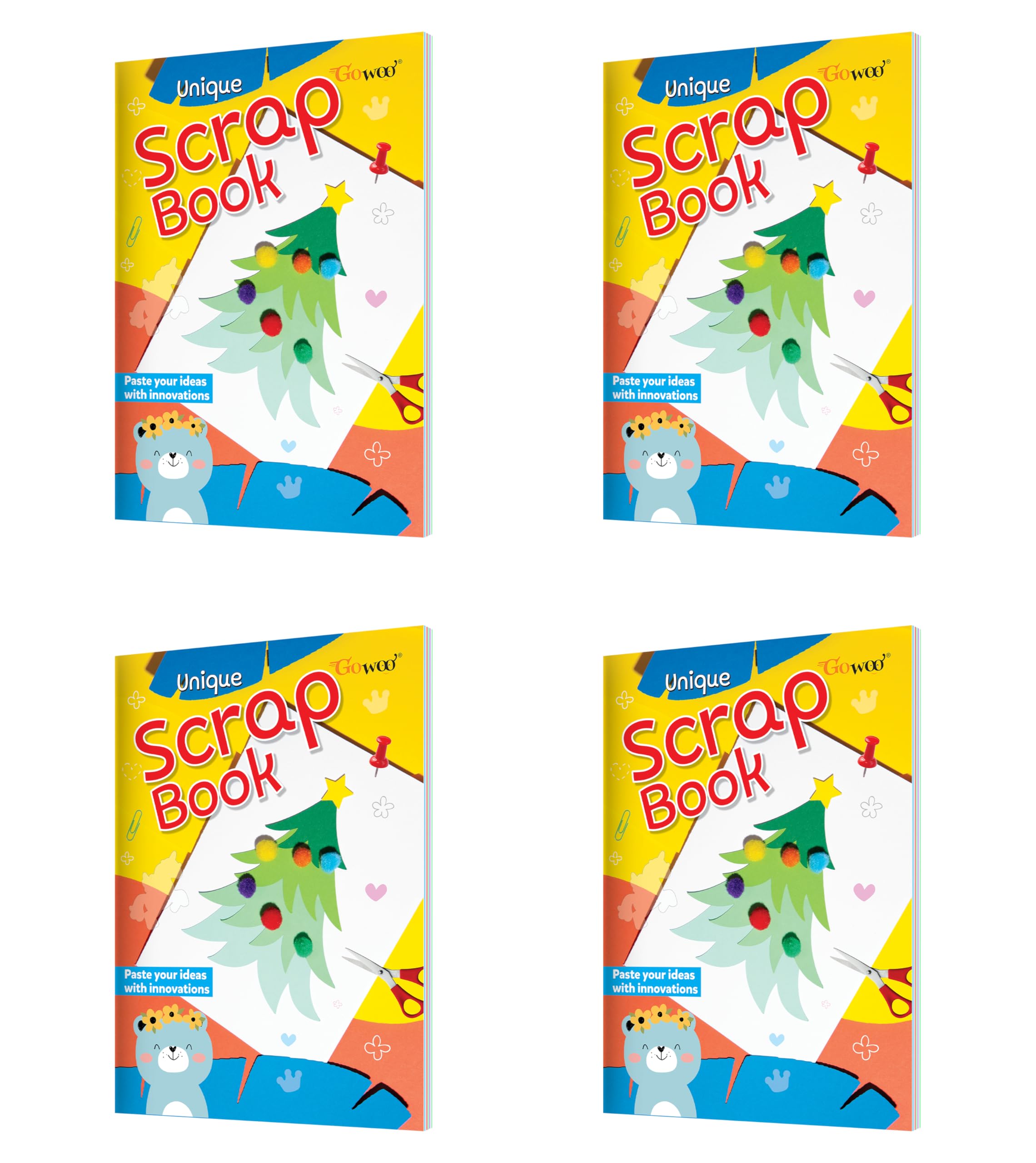 Unique Scrap Book  Colourful Scrap Books, 24 Pages Each, Colorful & Durable Craft Paper For Kids School Projects And Art Activities | Pack Of 4 A4 Size Books