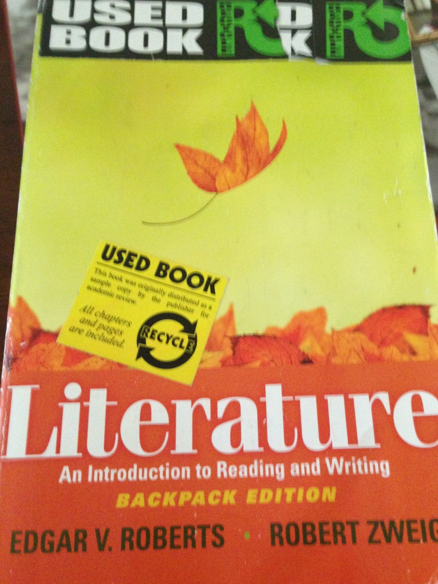 Literature: An Introduction to Reading and Writing, Backpack Edition,Used