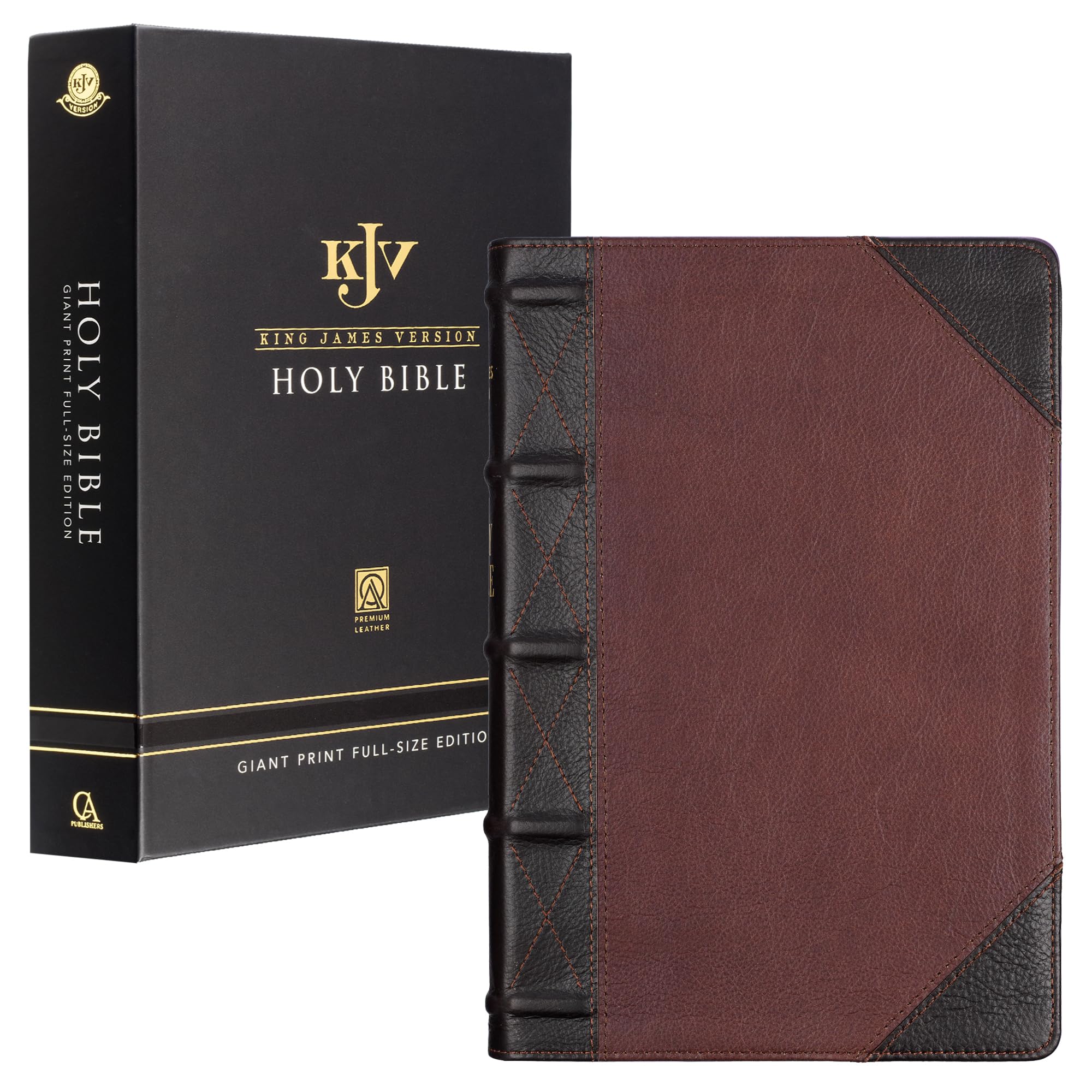 KJV Holy Bible, Giant Print Fullsize Premium Full Grain Leather Red Letter Edition  Thumb Index & Ribbon Marker, King James Ve