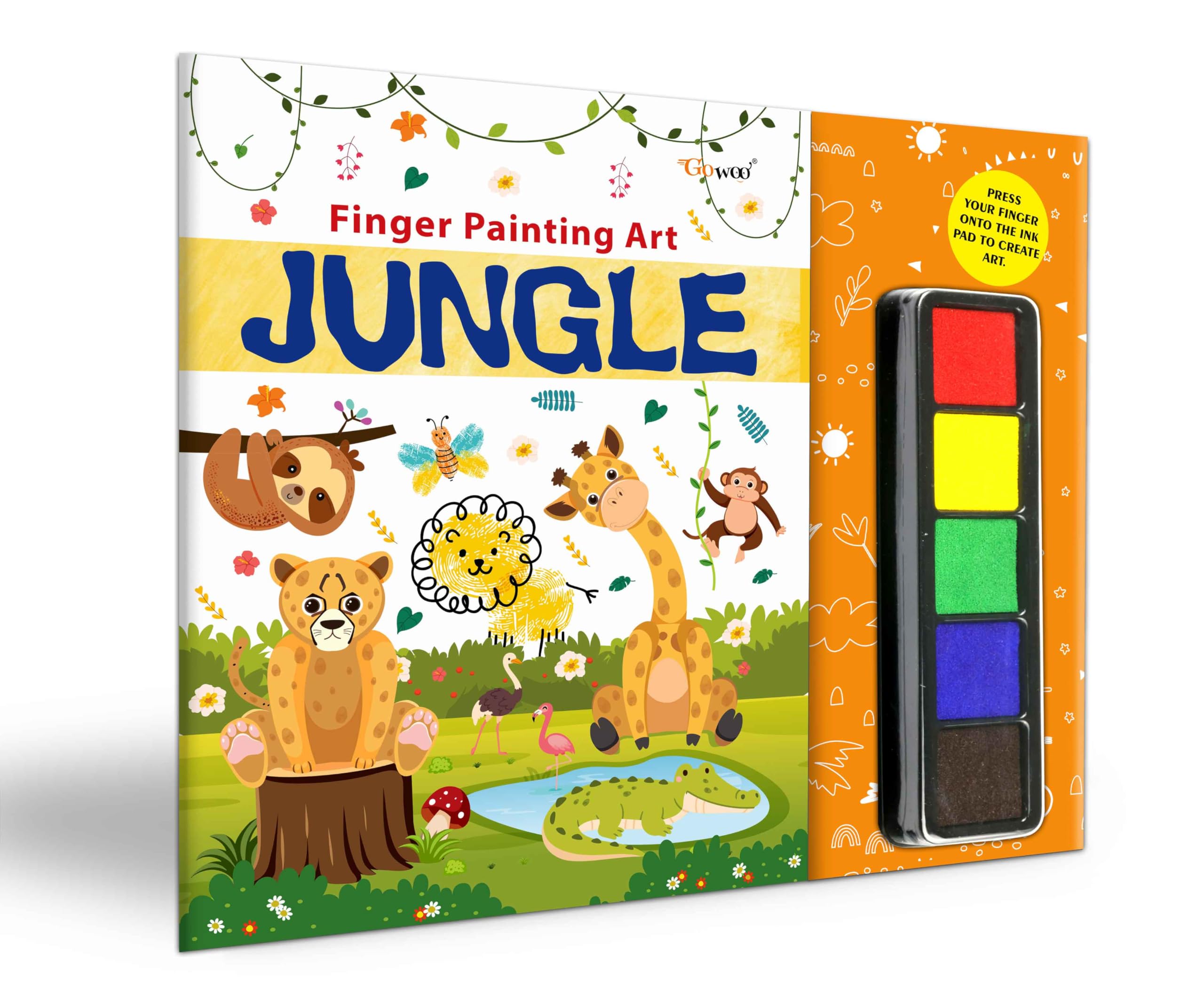 Jungle - Fingerpainting And Colouring Art : Art Activity Book For Children, Paint Coloring Activity Book, Colouring Book For Kids For Ages 4-9 With Thumbprint Art And Craft Book For Toddlers