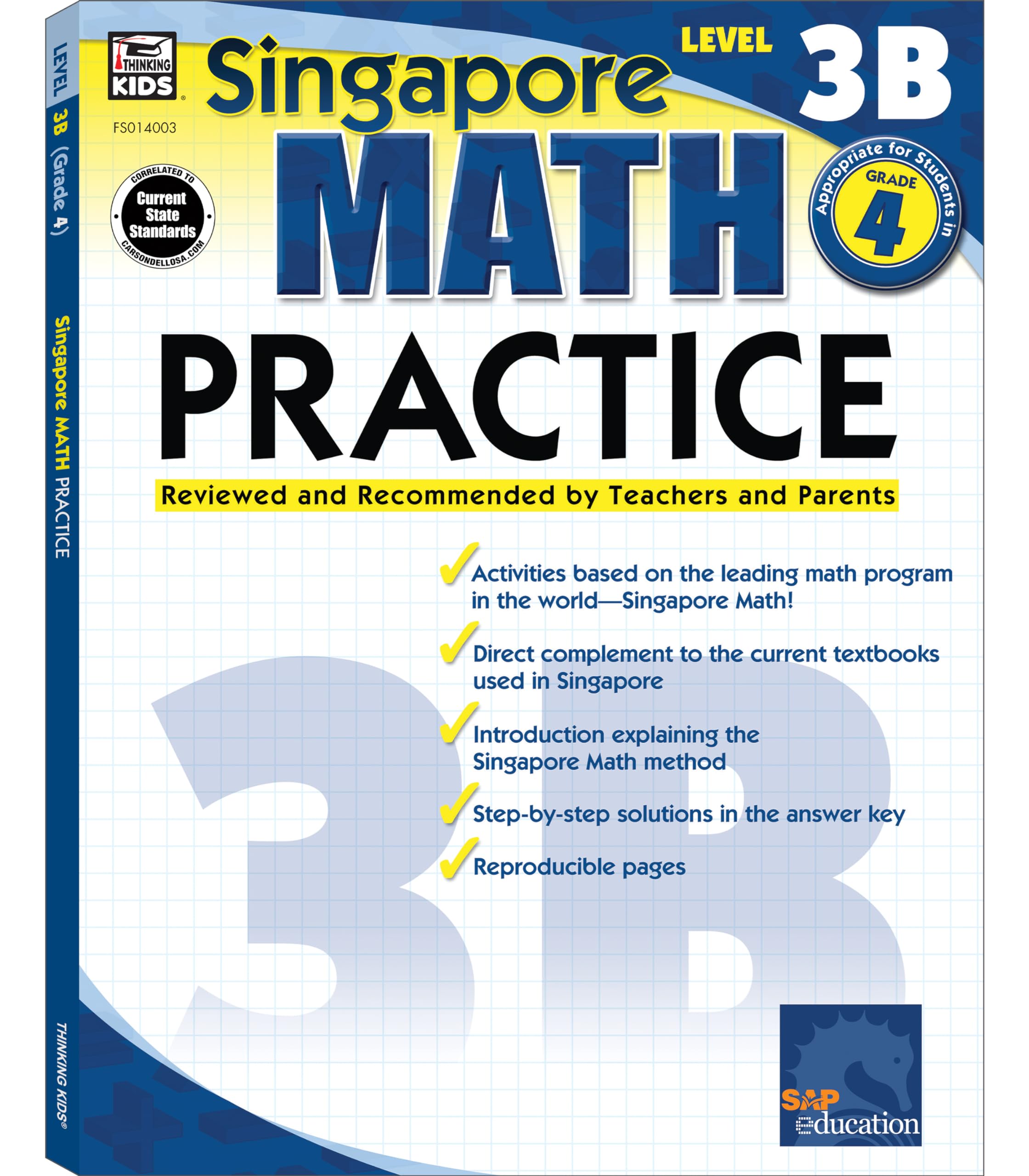 Singapore Math  Level 3B Math Practice Workbook for 4th Grade, Paperback, Ages 910 with Answer Key,Used
