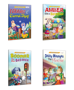 My Second Reader - Amber Gets A Brother, Boomer The Rule Breaker, Daisy Manages The House And Nibbles And The Carrot Thief Book : Children Story Book, Toddler Storybooks For Early Learning(Pack Of 4)