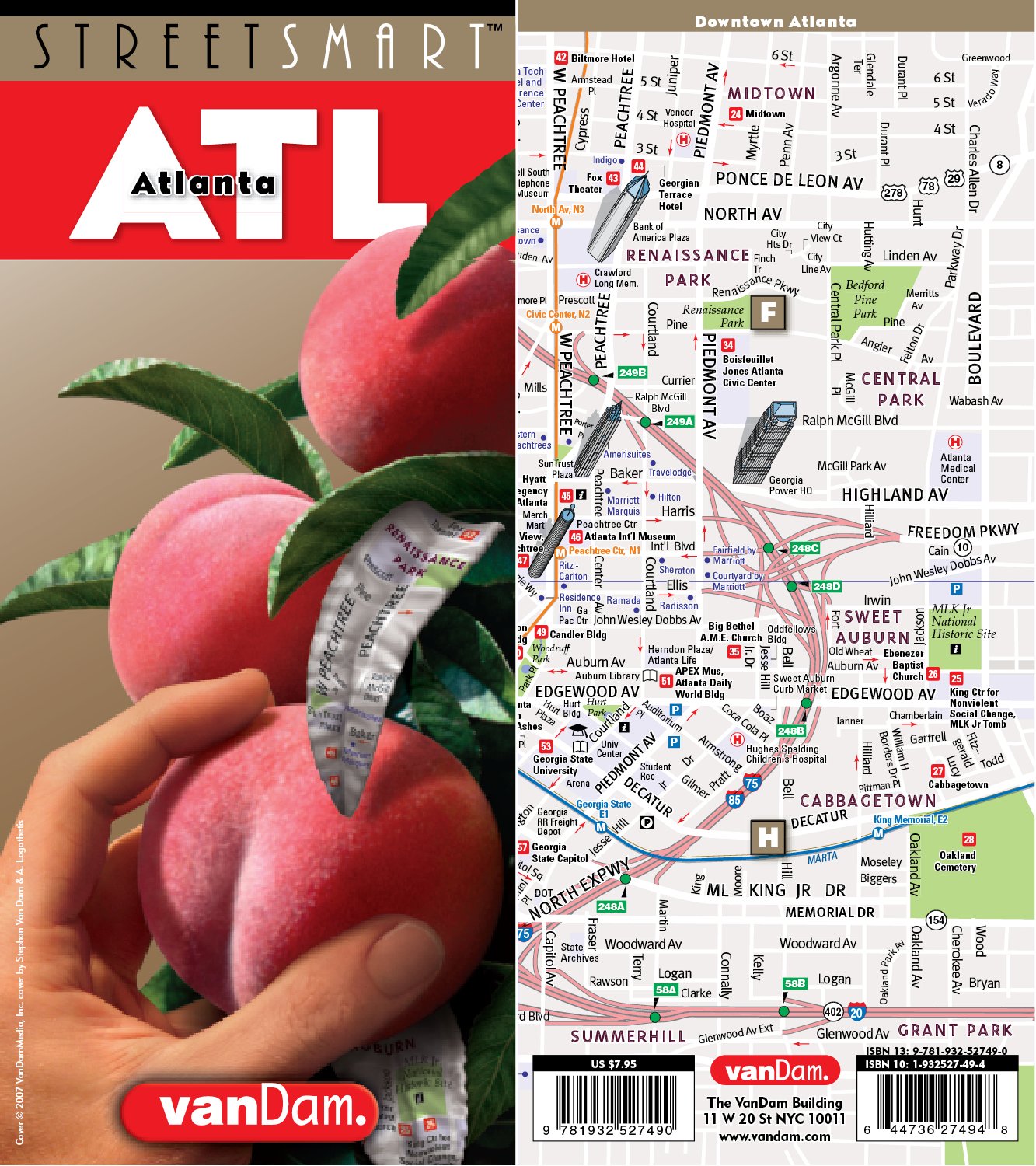 StreetSmart Atlanta Map by VanDam  Laminated pocket size Center City Street Map to Atlanta, GA with all attractions, sights, m,Used