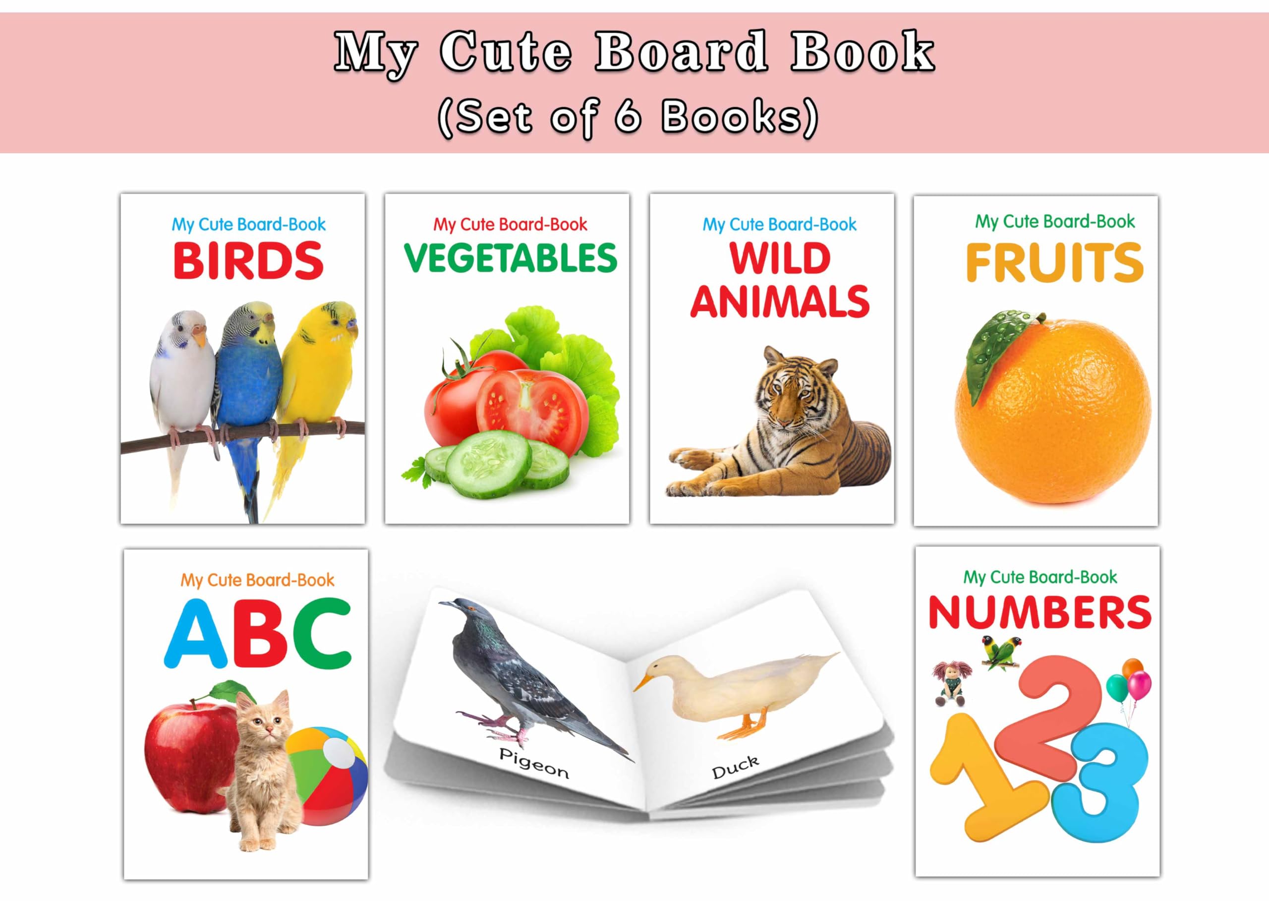 My First Educational Board Book Set For Toddlers  Abc, Numbers, Fruits, Vegetables, Wild Animals, Birds, Fun Learning Board Book, Baby Books For Learning | Pack Of 6 Books For Kids