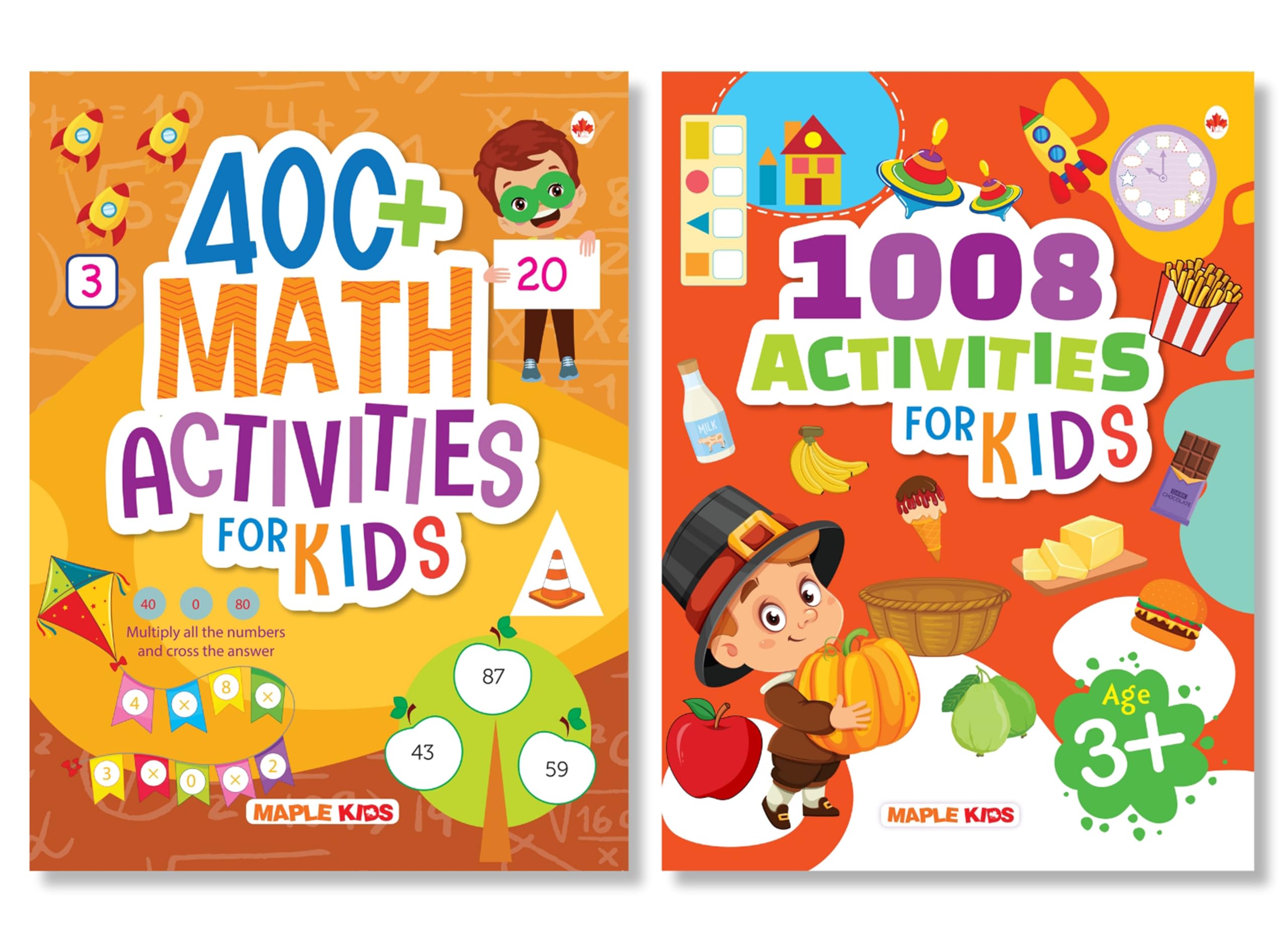 Activity Books For Kids - 1008 Brain Activities, 400+ Maths (Set Of 2 Books) - Kids Activity Book - Early Learning - Activities For Children - Brain Boosting Activities