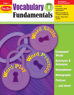 Evanmoor Vocabulary Fundamentals, Grade 1 Homeschool And Classroom Resource, Reproducible Worksheets, Compound Words, Synonyms,