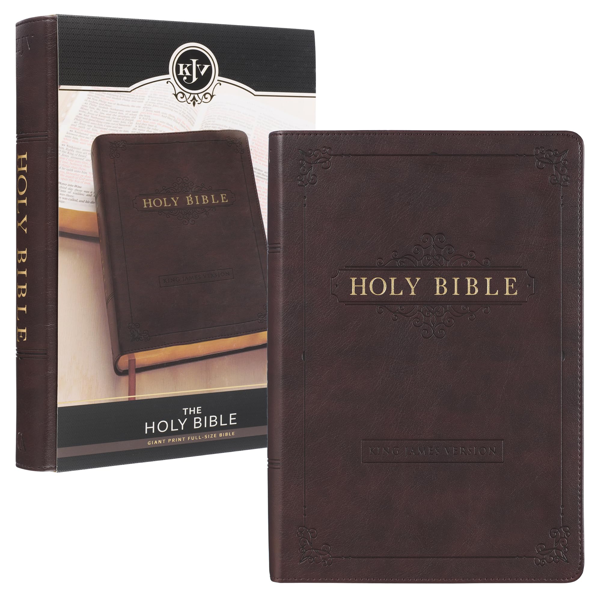 KJV Holy Bible, Giant Print Fullsize Faux Leather Red Letter Edition  Thumb Index & Ribbon Marker, King James Version, Espress