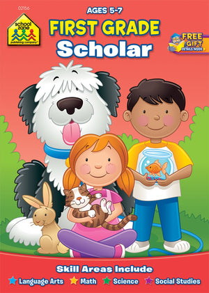 School Zone  First Grade Scholar Workbook  32 Pages, Ages 5 To 7, 1St Grade, Nouns, Vowels, Punctuation, Geometric Shapes, And,Used