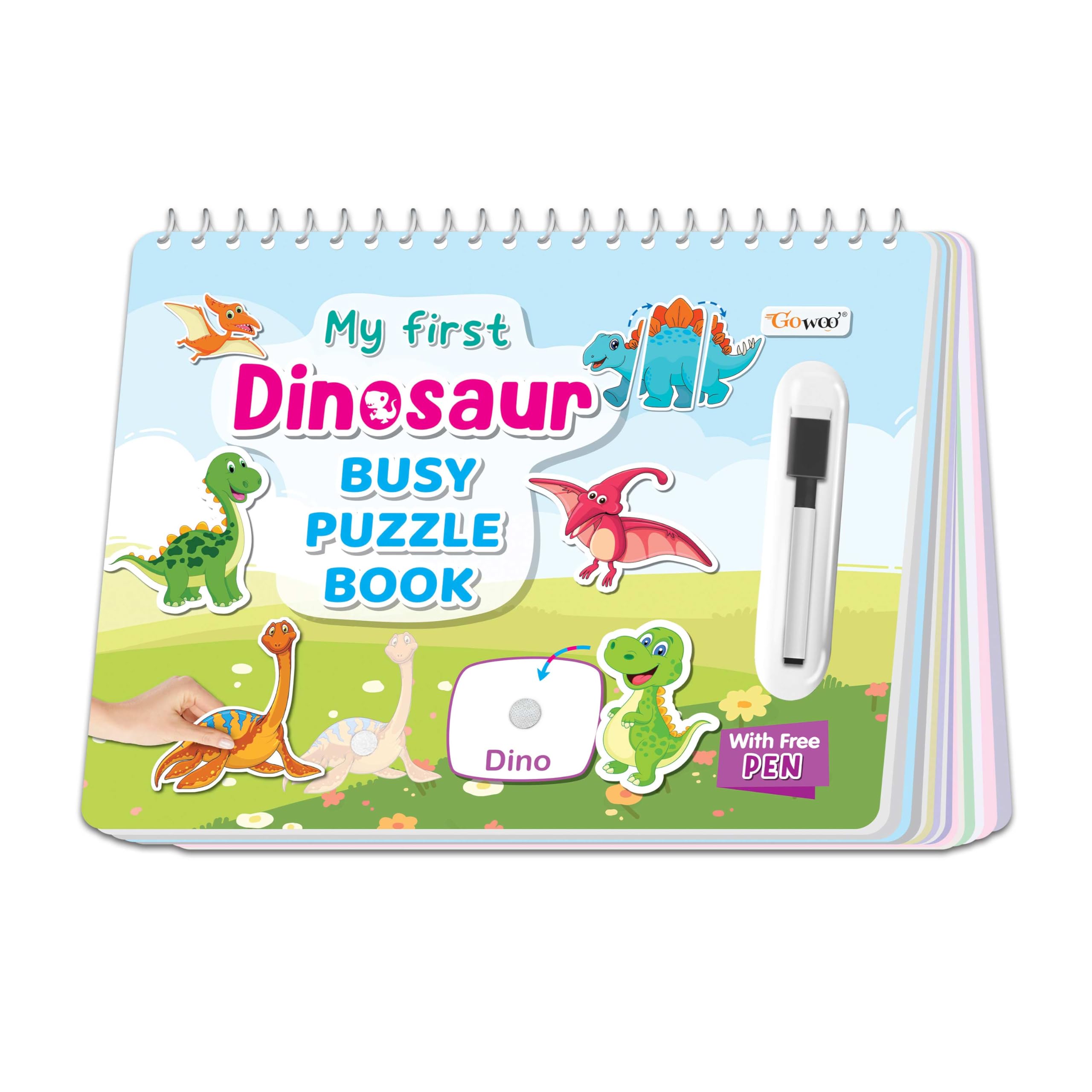 My First Dinosaur Busy Puzzle Book : Educational Book For Young Learners, Kids Activity Book, Montessori Book With Hook And Loop, Spiral Binding Book, Sticker Activity Book.