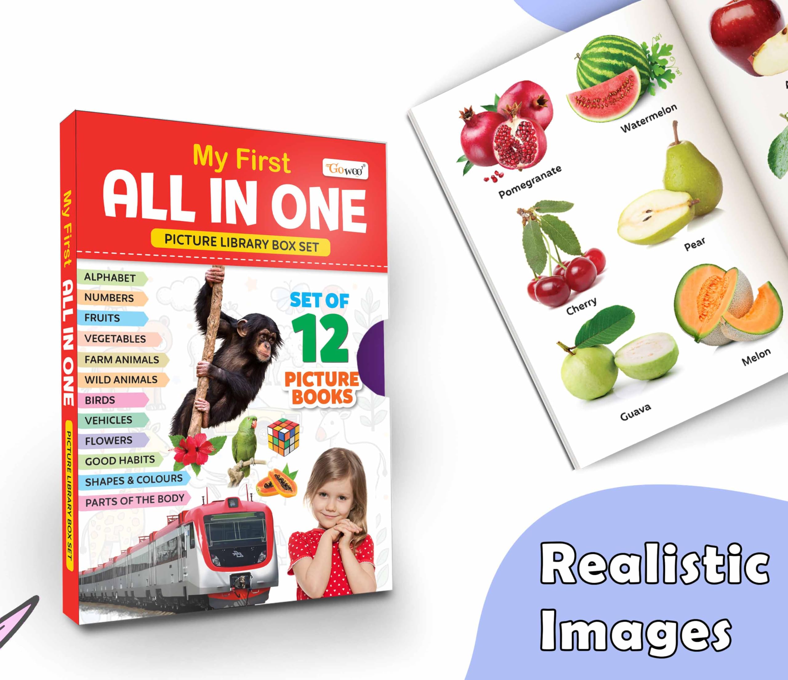 ChildrenS Educational Book Collection (Red Edition) : KidS My First All In One Picture Library Box, Learning Book For Preschoolers, Educational Picture Books For Toddlers Of 12 Books