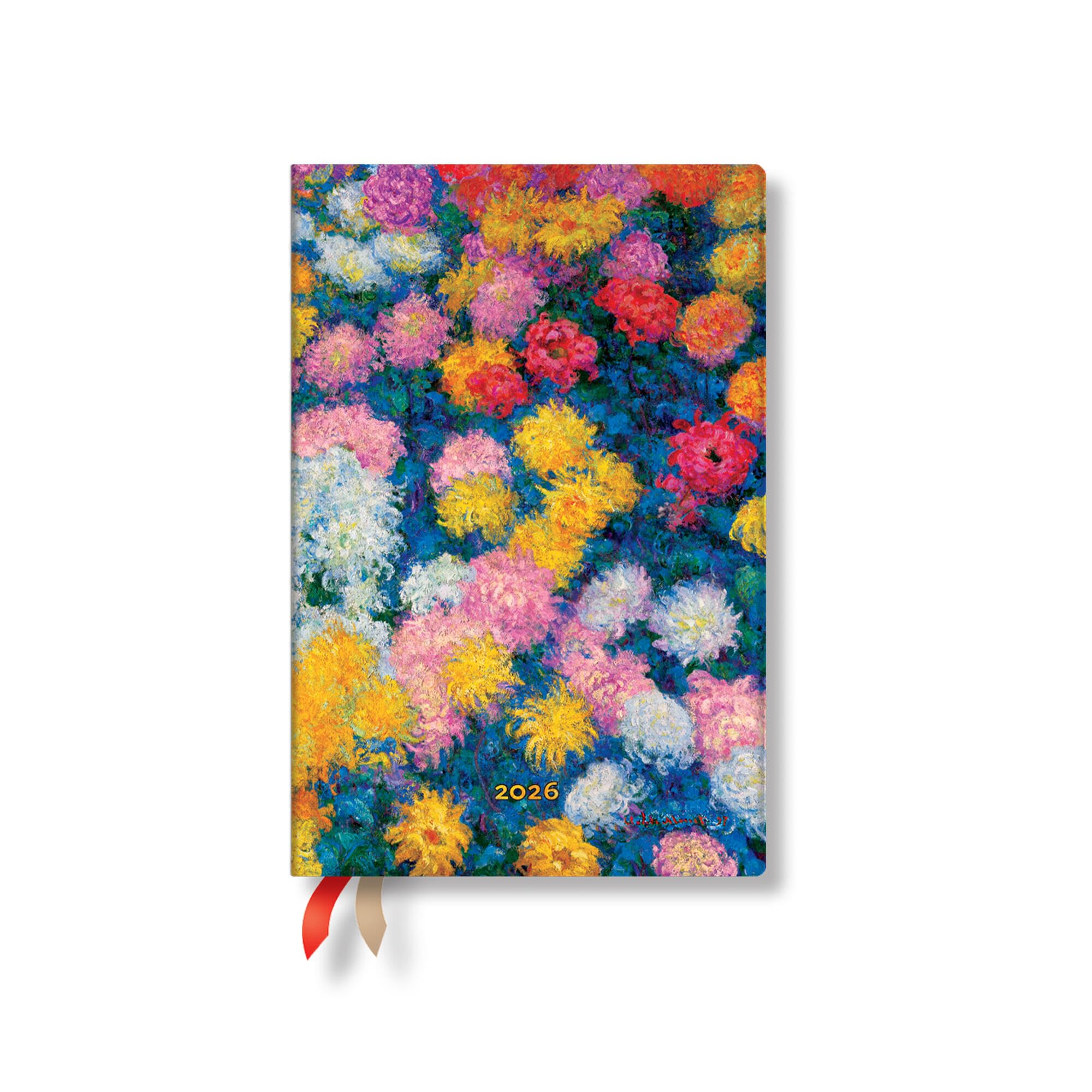 Paperblanks | 2026 MonetS Chrysanthemums | MonetS Chrysanthemums | 12Month Planner | Mini | Vertical | Elastic Band | 160 P