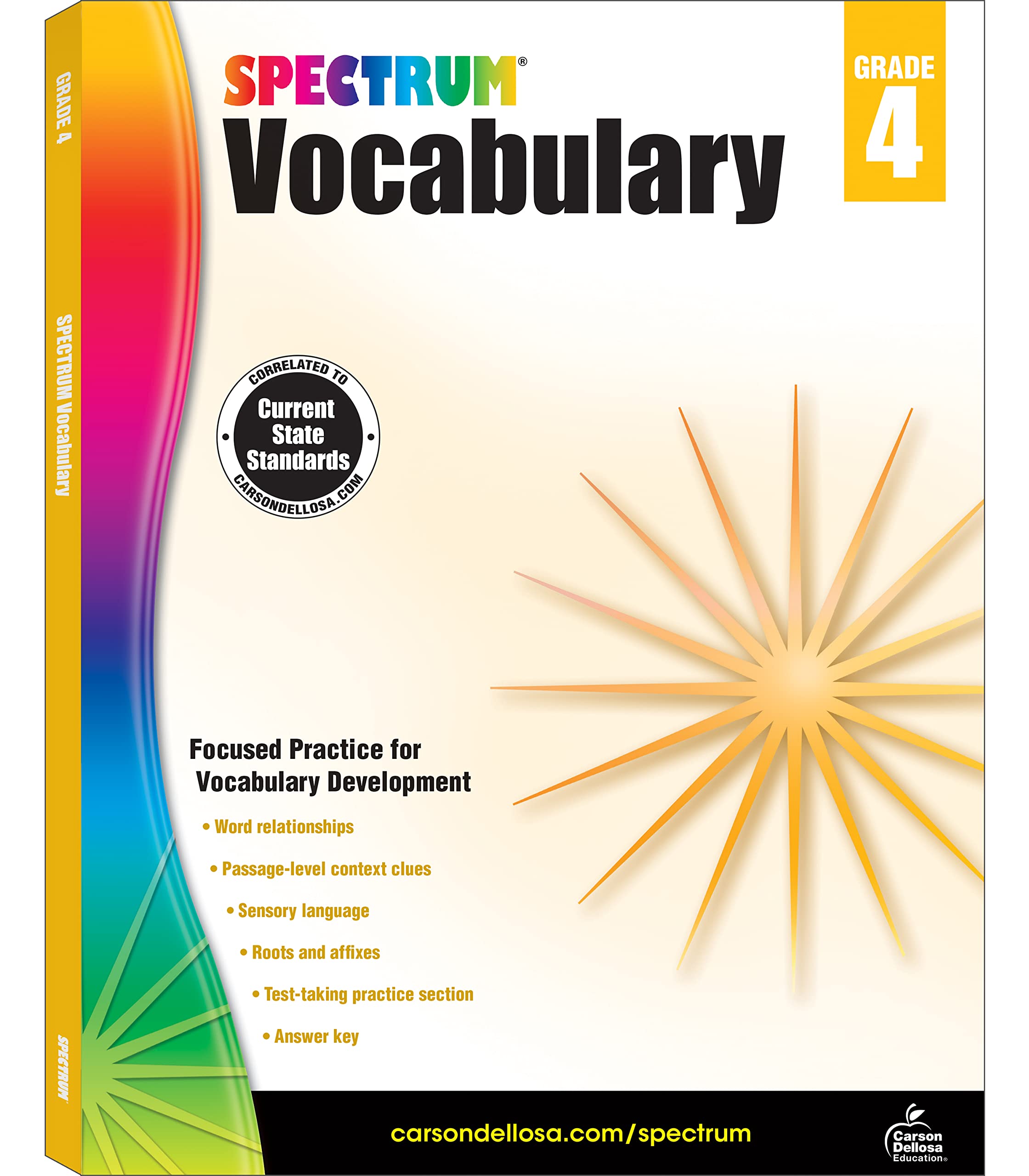Spectrum Grade 4 Vocabulary Workbook, Language Arts Book Covering Sensory Words, Roots and Affixes, Reading Comprehension, and M,Used