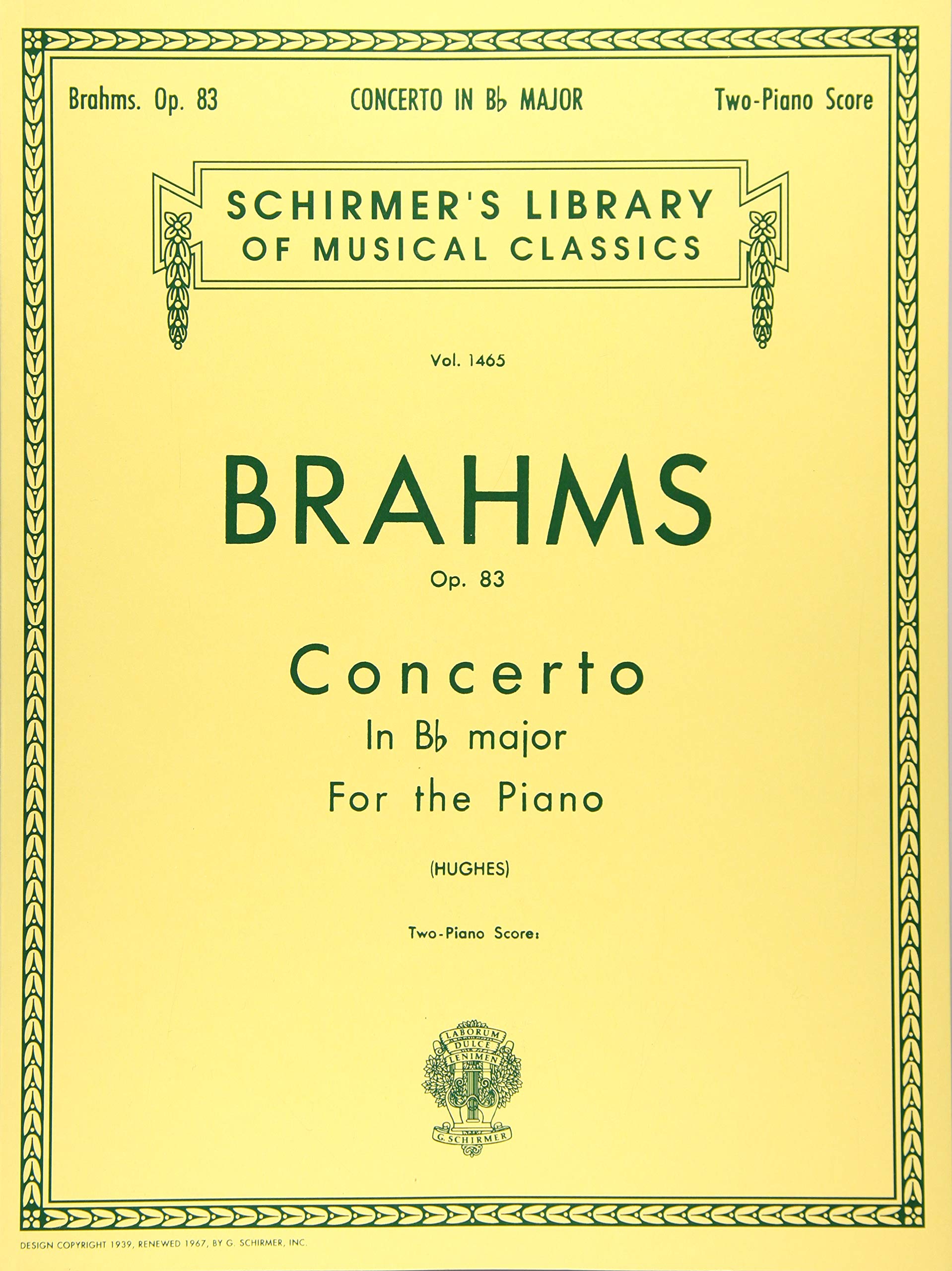 Concerto No. 2 in Bb, Op. 83: Schirmer Library of Classics Volume 1465 Piano Duet (Schirmer's Library of Musical Classics),Used