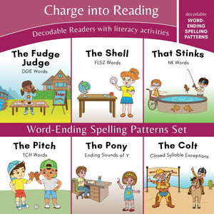 Charge into Reading Decodable Books (Stage 5): 6 WordEnding Spelling Pattern Decodable Readers to Help First Grade Beginning Re
