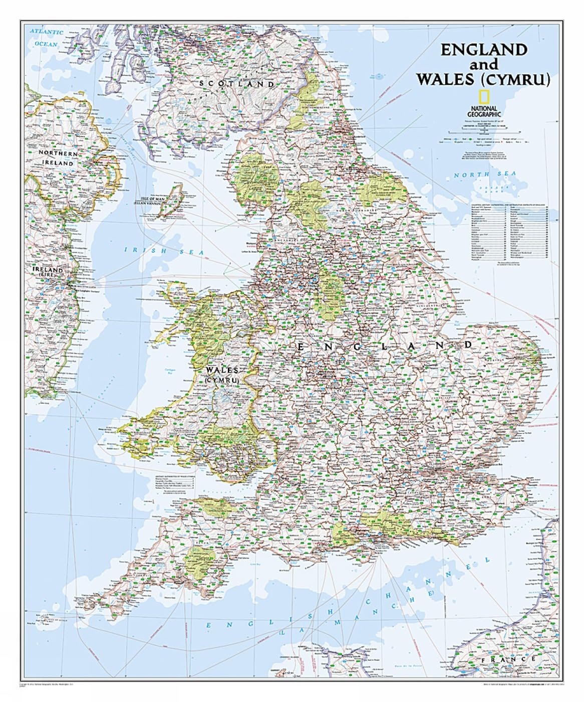 National Geographic England and Wales Wall Map  Classic (30 x 36 in) (National Geographic Reference Map),Used