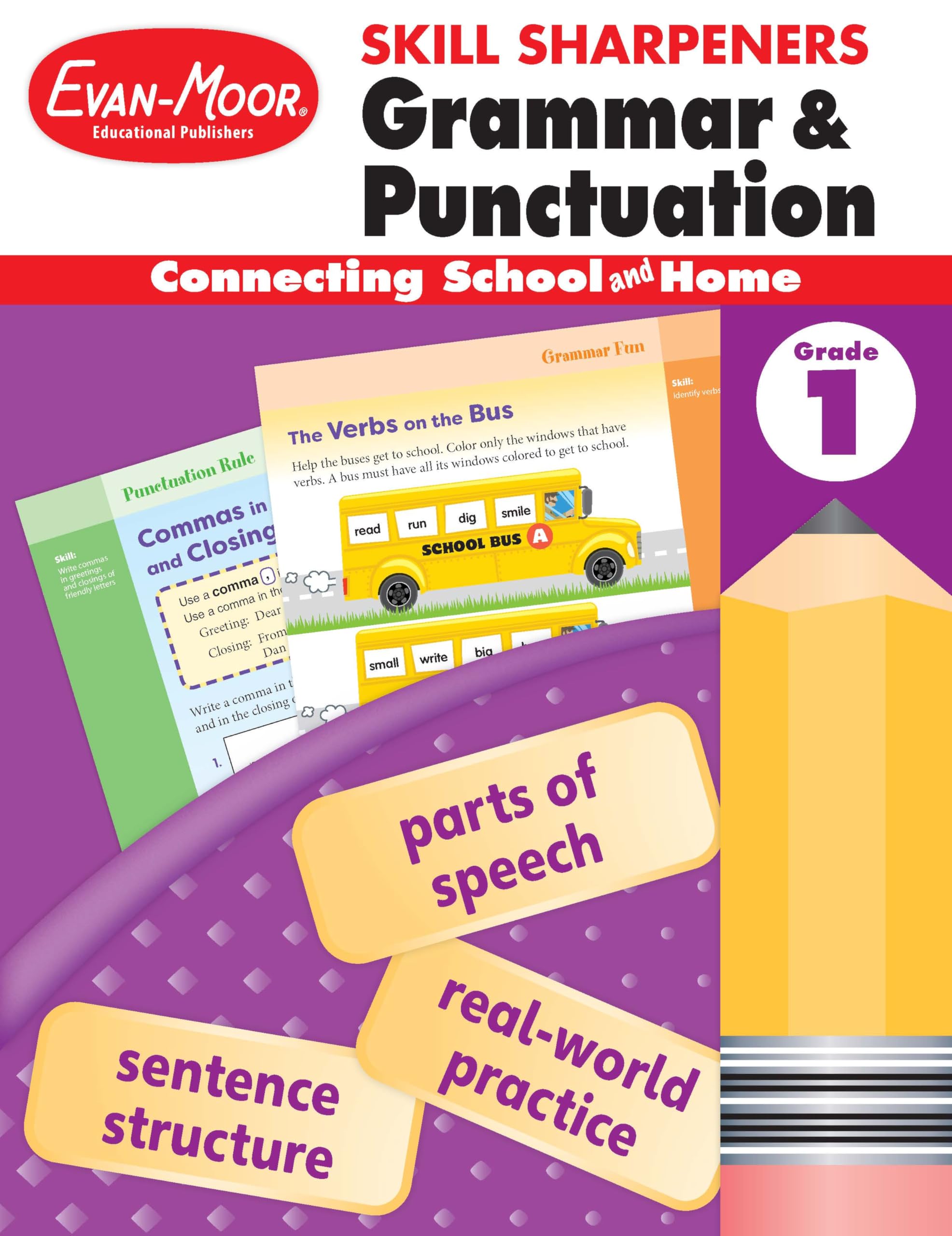 EvanMoor Skill Sharpeners Grammar and Punctuation Grade 1, FullColor Activity Book  Supplemental Homeschool Workbook,Used