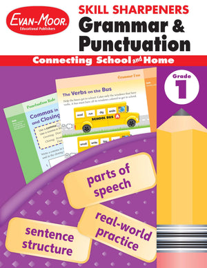 EvanMoor Skill Sharpeners Grammar and Punctuation Grade 1, FullColor Activity Book  Supplemental Homeschool Workbook,Used