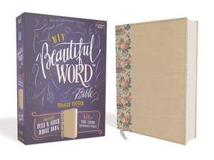 NIV, Beautiful Word Bible, Updated Edition, Peel/Stick Bible Tabs, Leathersoft over Board, Gold/Floral, Red Letter, Comfort Prin,Used