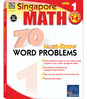 Singapore Math  70 MustKnow Word Problems Workbook for 1st, 2nd Grade Math, Paperback, Ages 68 with Answer Key (Volume 6),Used