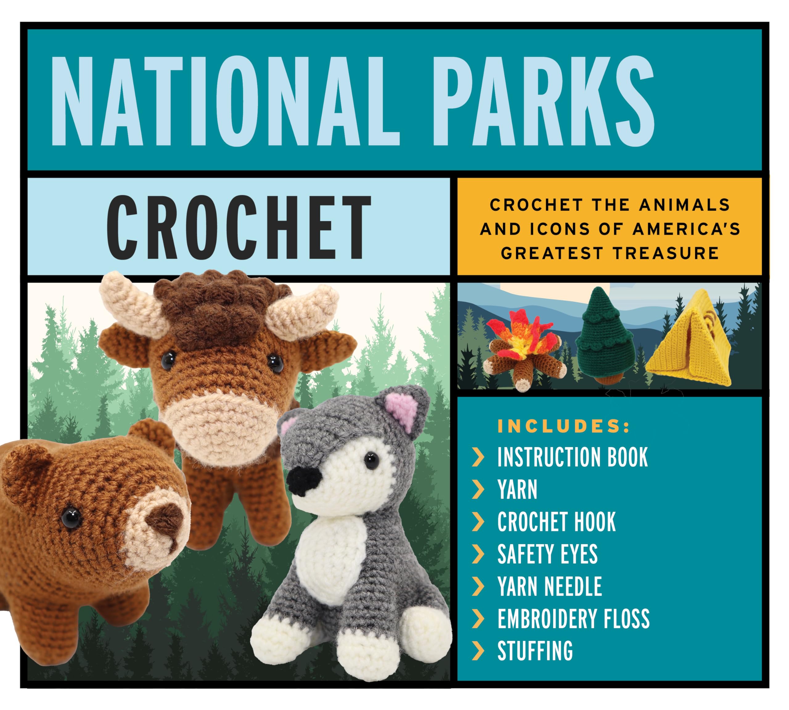 National Parks Crochet Kit: Crochet The Animals And Icons Of AmericaS Greatest Treasure  Includes: Instruction Book, 4 Colors