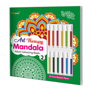 Art Therapy Mandala Adult Colouring Book 2: Coloring Adventure Book With 12 Free Sketch Pens, Art Therapy Coloring Book, Fun For Kids And Adults, Tear-Out Sheets Included!
