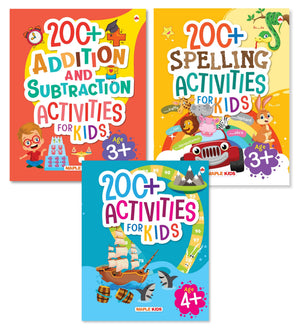 Activity Books For Kids - 200+ Addition And Subtraction, 200+ Spelling, 200+ Brain Boosting Activities 4+ (Set Of 3 Books) - Kids Activity Book - Early Learning - Activities For Children