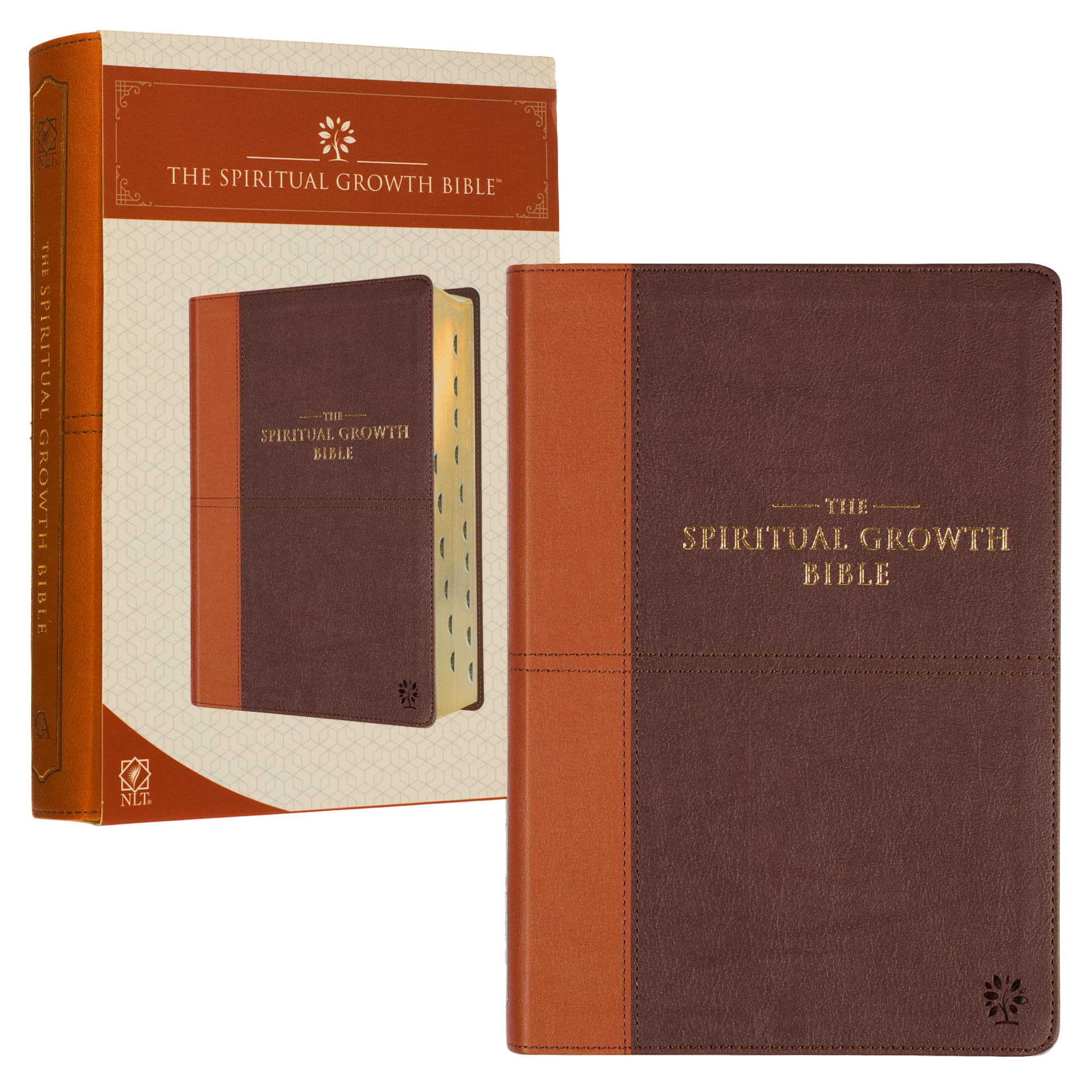 The Spiritual Growth Bible, Study Bible, NLT  New Living Translation Holy Bible, Faux Leather, Chocolate Brown/Ginger (NLT Spir