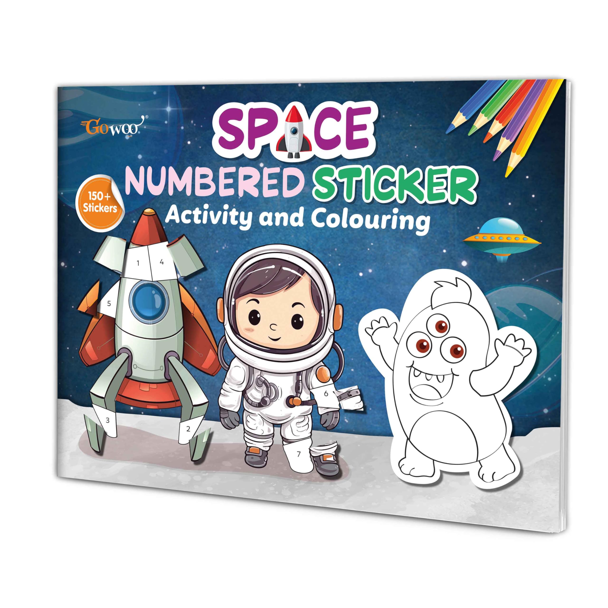 Space Numbered Sticker Activity And Colouring Book For Age 3+ Kids : Sticker Play And Color Book For Children, Sticker Activity Book, Colouring Book For Children With Over 150+ Stickers