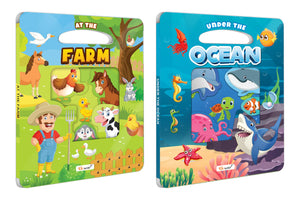 At The Farm And Under The Ocean Window Cut Board Book : Board Book For Toddlers, Learning Board Book, Educational Picture Book For Kids | Combo Of 2 Die Cut Shape Board Books