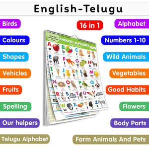 My First All In One Spiral Chart English-Telugu : Learning Chart Book For Kids, Educational Chart For Toddlers, Collection With 16 Topics, Birthday Gifts For Kids