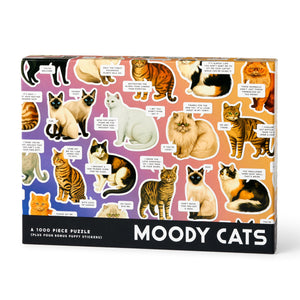 Brass Monkey Moody Cats  1000 Piece Jigsaw Puzzle Featuring Vintage Inspired Illustration Of Cat Art With Funny Quotes