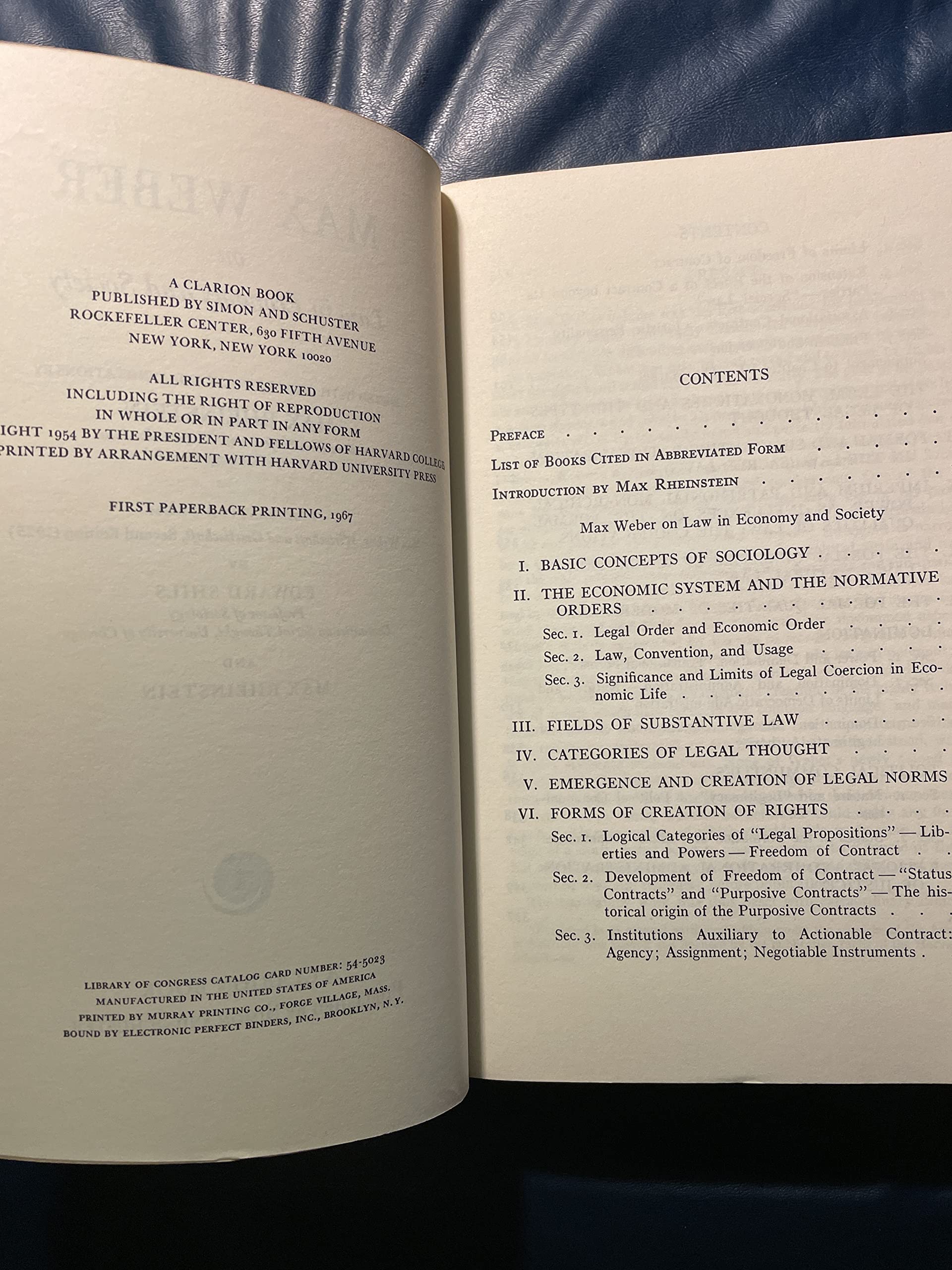 Max Weber On Law In Economy And Society,Used