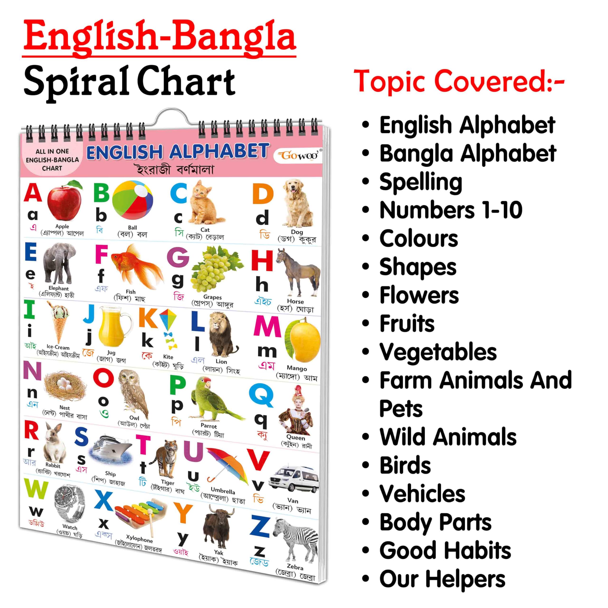 Chart Book Collections For Early Learning : Kids Learning Chart Book, My First All In One Spiral Chart English-Bangla KidS Chart Book Collection With 16 Topics