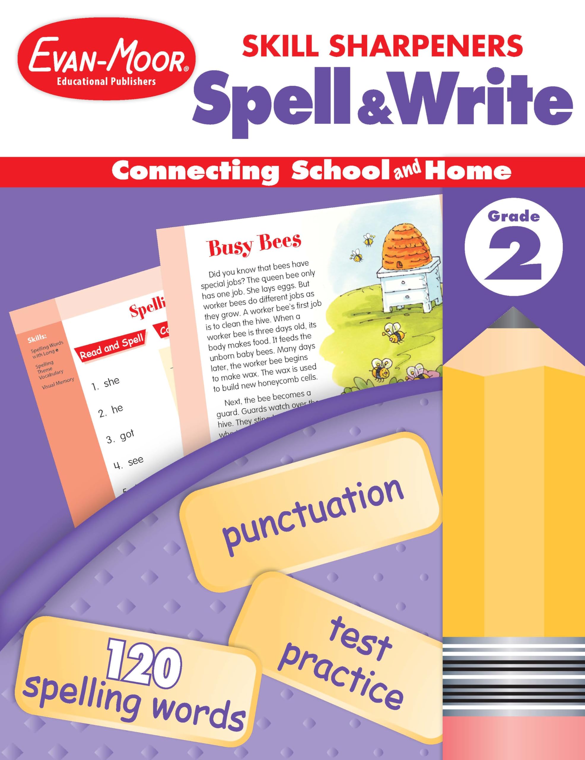 EvanMoor Skill Sharpeners Spell and Write Workbook, Grade 2, 120 Spelling Words, Test Prep, Word Families, Short Vowels, Gramma,Used