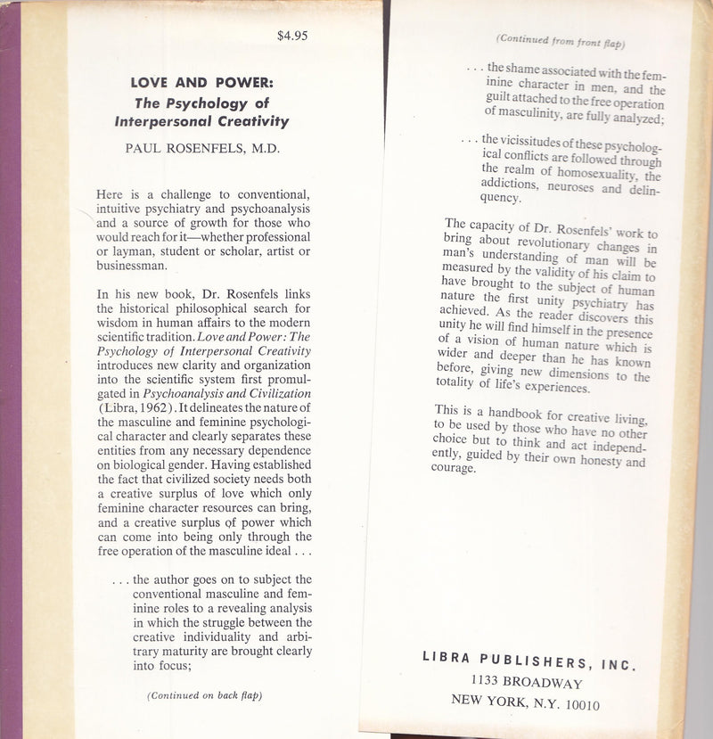 Love and Power: The Psychology of Interpersonal Creativity,Used